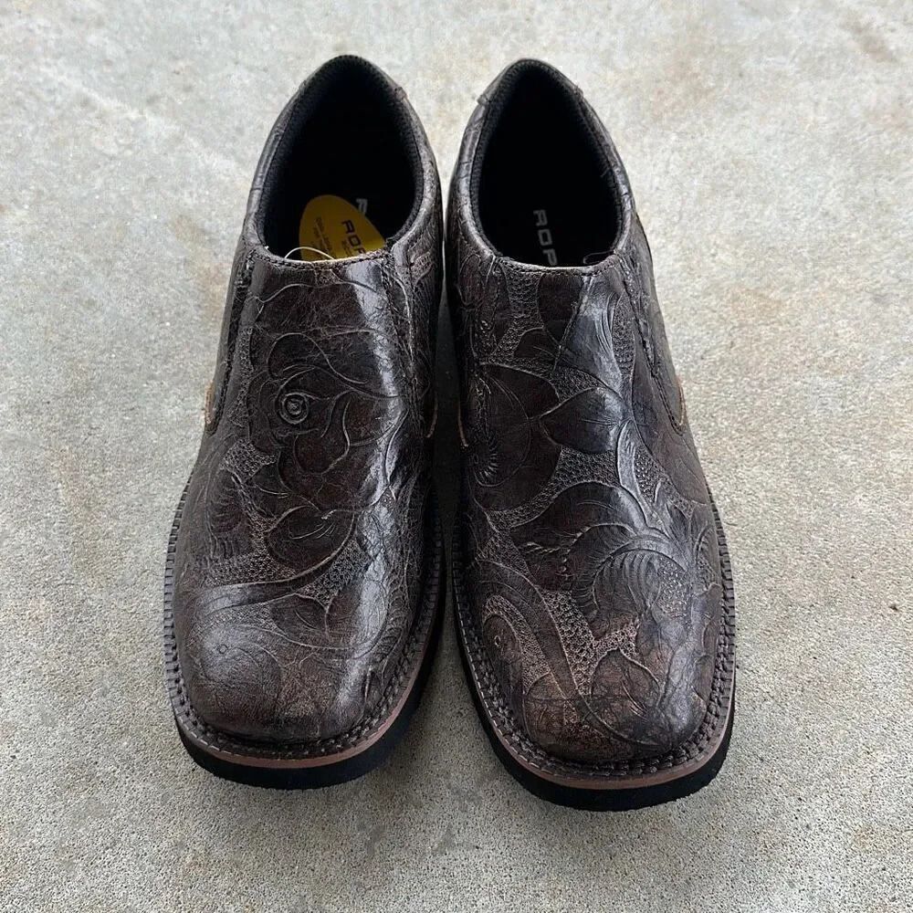 Roper Ricochet Brown Leather Square Toe Slip-On Loafers Women’s Sz 5.5 - Picture 3 of 10